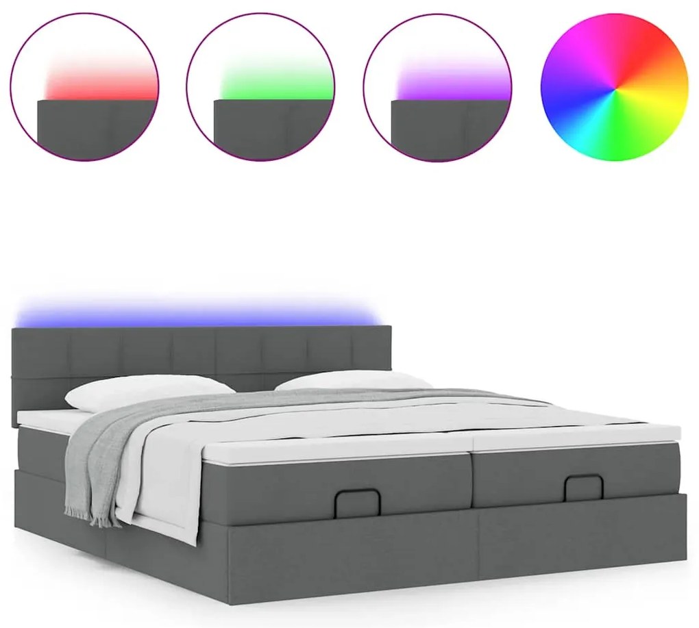 Estrutura de cama otomana com colchões tecido cinzento escuro