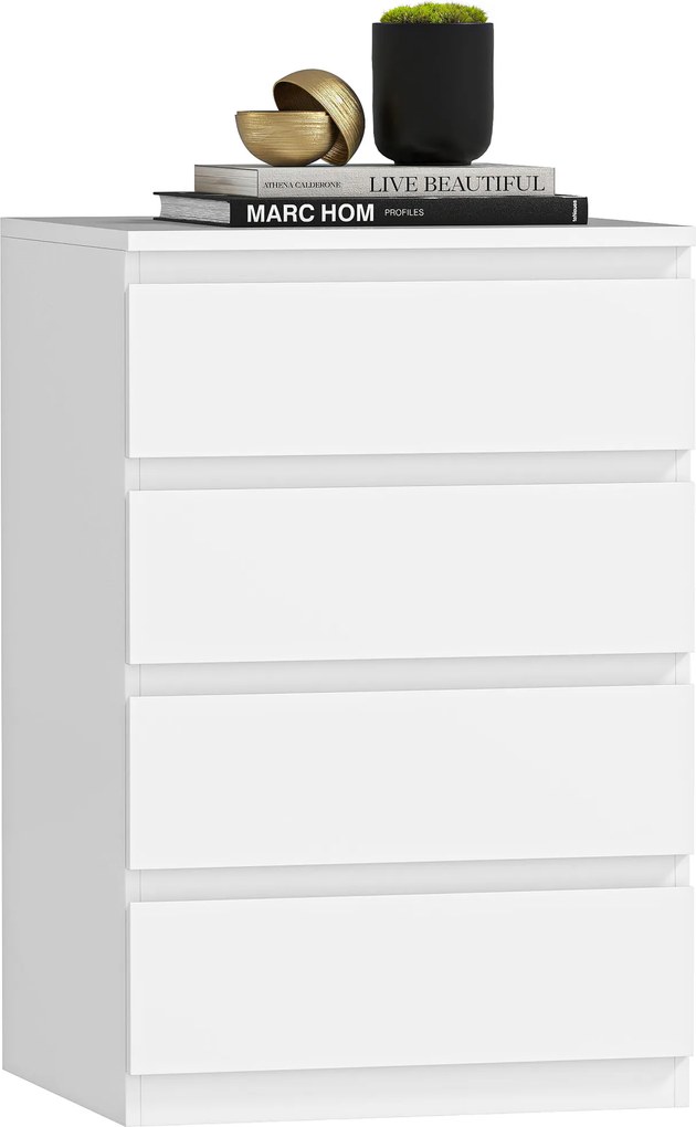 Cómoda com 4 Gavetas com Fecho Suave para Quarto Escritório Estilo Moderno 45x40x68 cm Branco