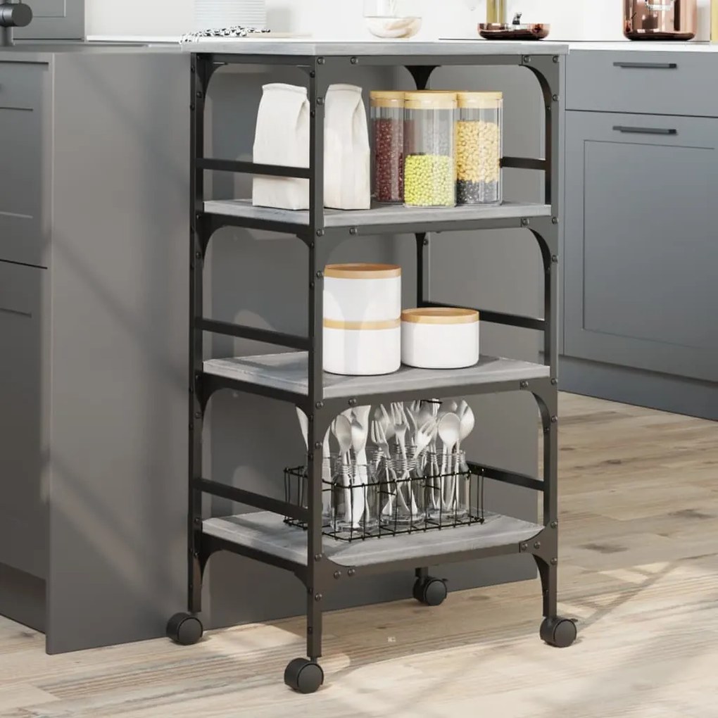 vidaXL Carrinho de cozinha 45x35x89,5 cm deriv. madeira cinza sonoma