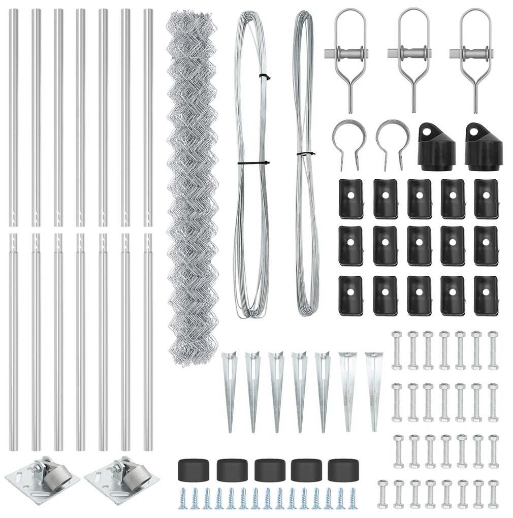 Cerca de Cadeia com 7 Postes de Estaca 1.6x10 m Aço Galvanizado