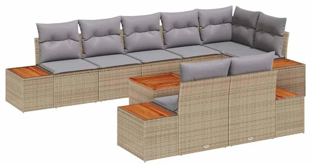 Conjunto de Sofá de Jardim com 9 peças, almofadas bege, rattan sintéti