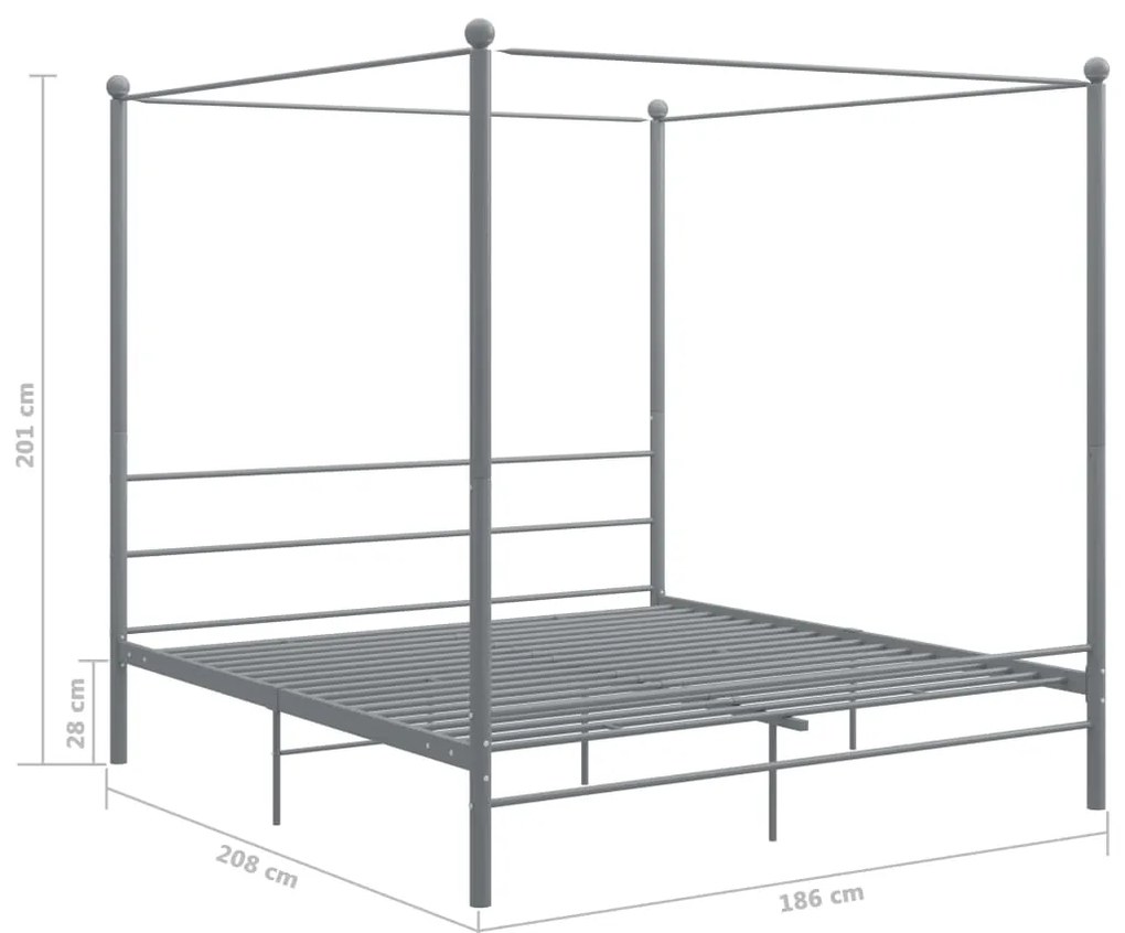 Estrutura de cama com dossel 180x200 cm metal cinzento