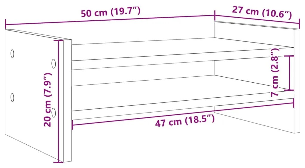 Suporte monitor 50x27x20cm derivados de madeira cinzento sonoma