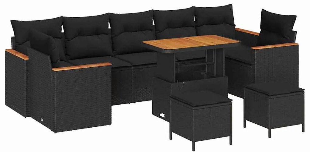 Conjunto de Sofá de Jardim vidaXL com 10 peças e Almofadas Preto Ratta