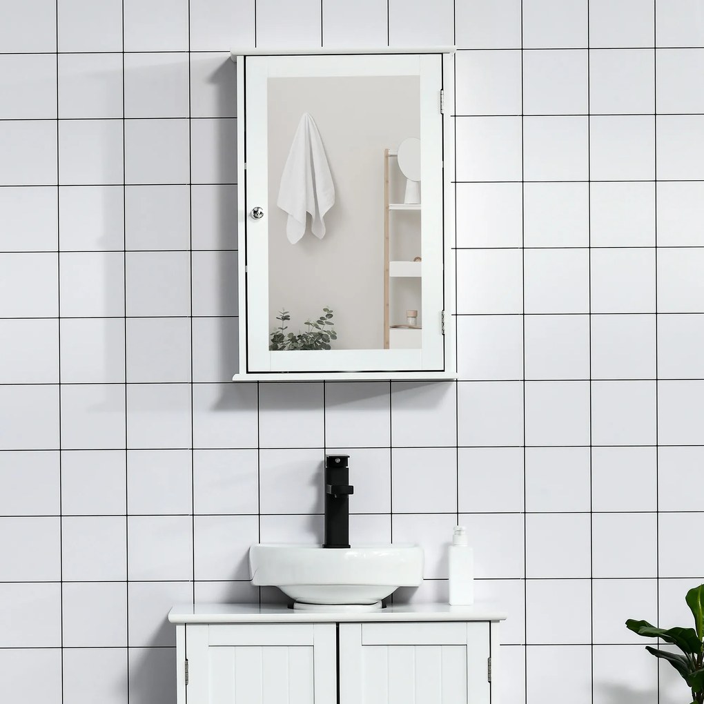 Armário de parede para casa de banho com espelho 41 x 14 x 60 cm com1 porta, 2 prateleiras - MDF branco