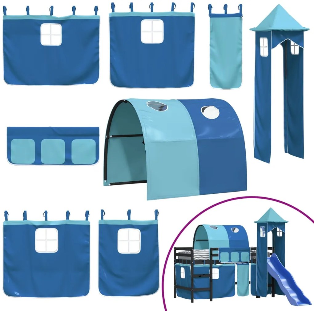 Cama alta para criança com torre 80x200 cm pinho maciço azul