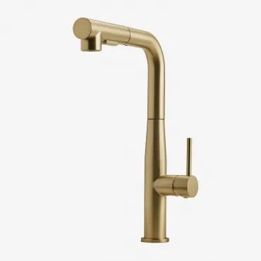 Torneira De Cozinha Exterior Com Bica Alta Extraível Em Aço Inoxidável Olyt Dourado - Sklum