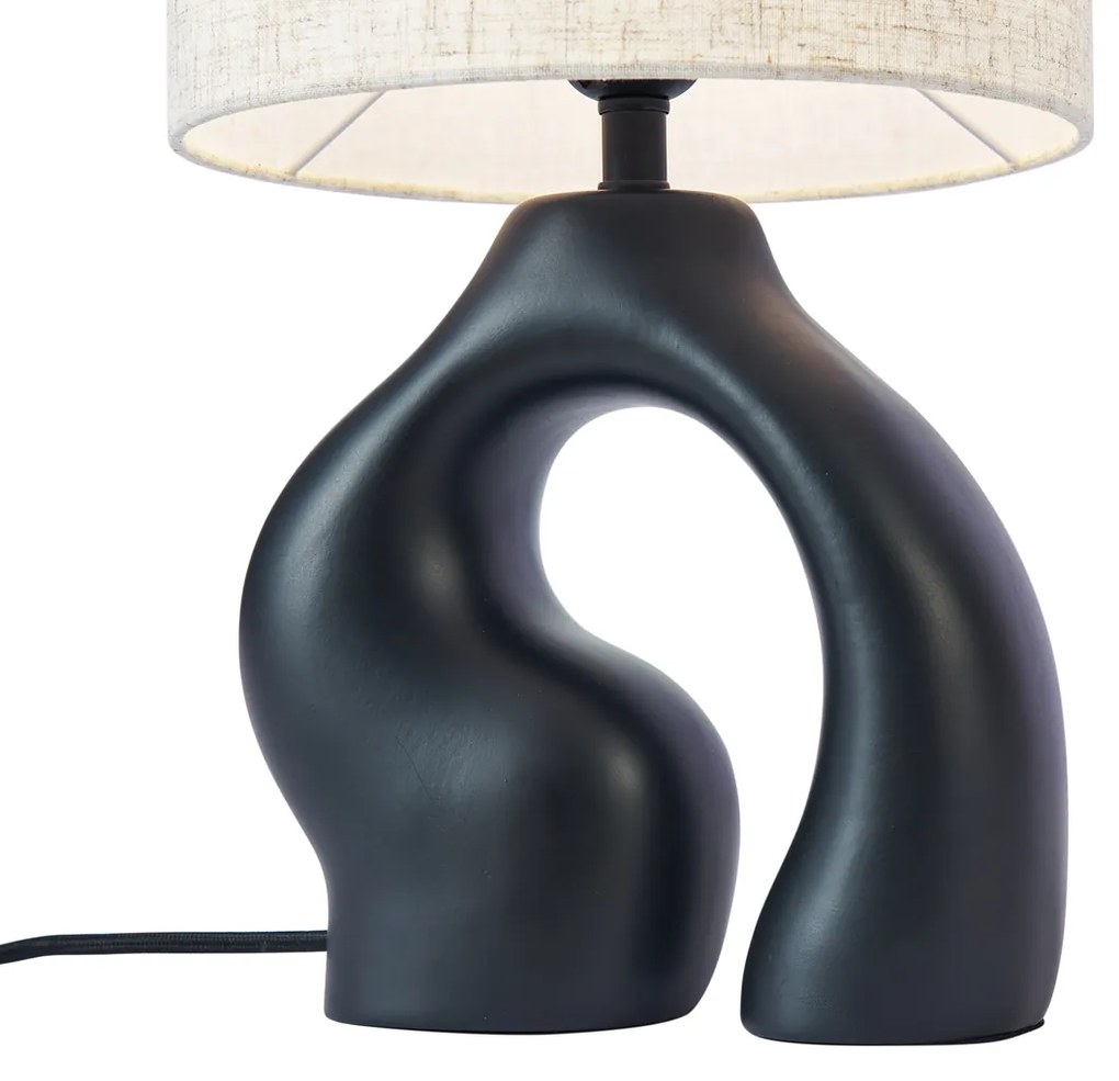 Candeeiro de Mesa Japandi Preto com Abajur de Linho - Dahlia