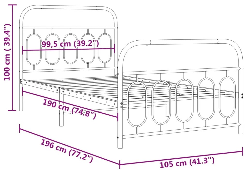 Estrutura de cama com cabeceira e pés 100x190 cm metal branco