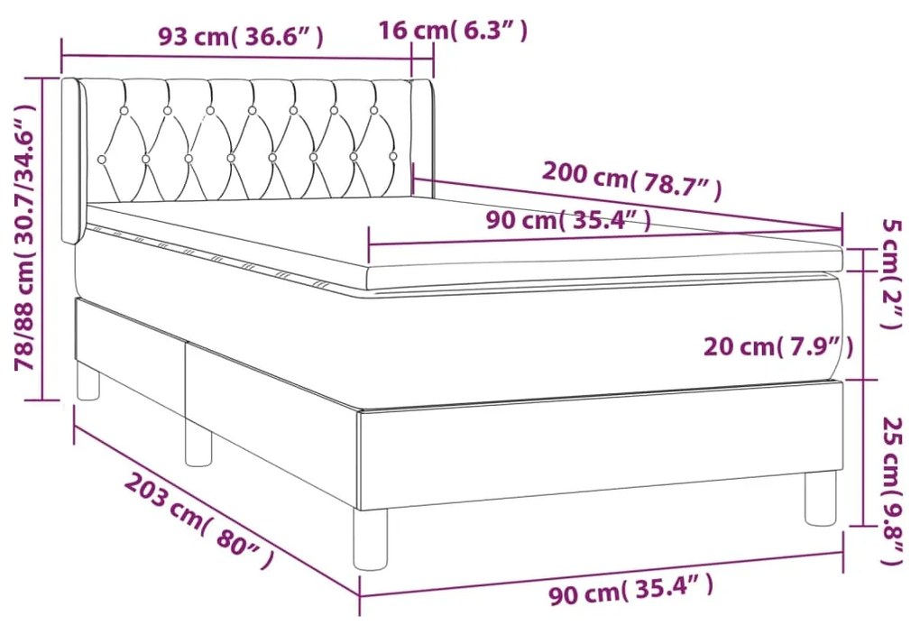 Cama com molas/colchão 90x200 cm tecido castanho-escuro