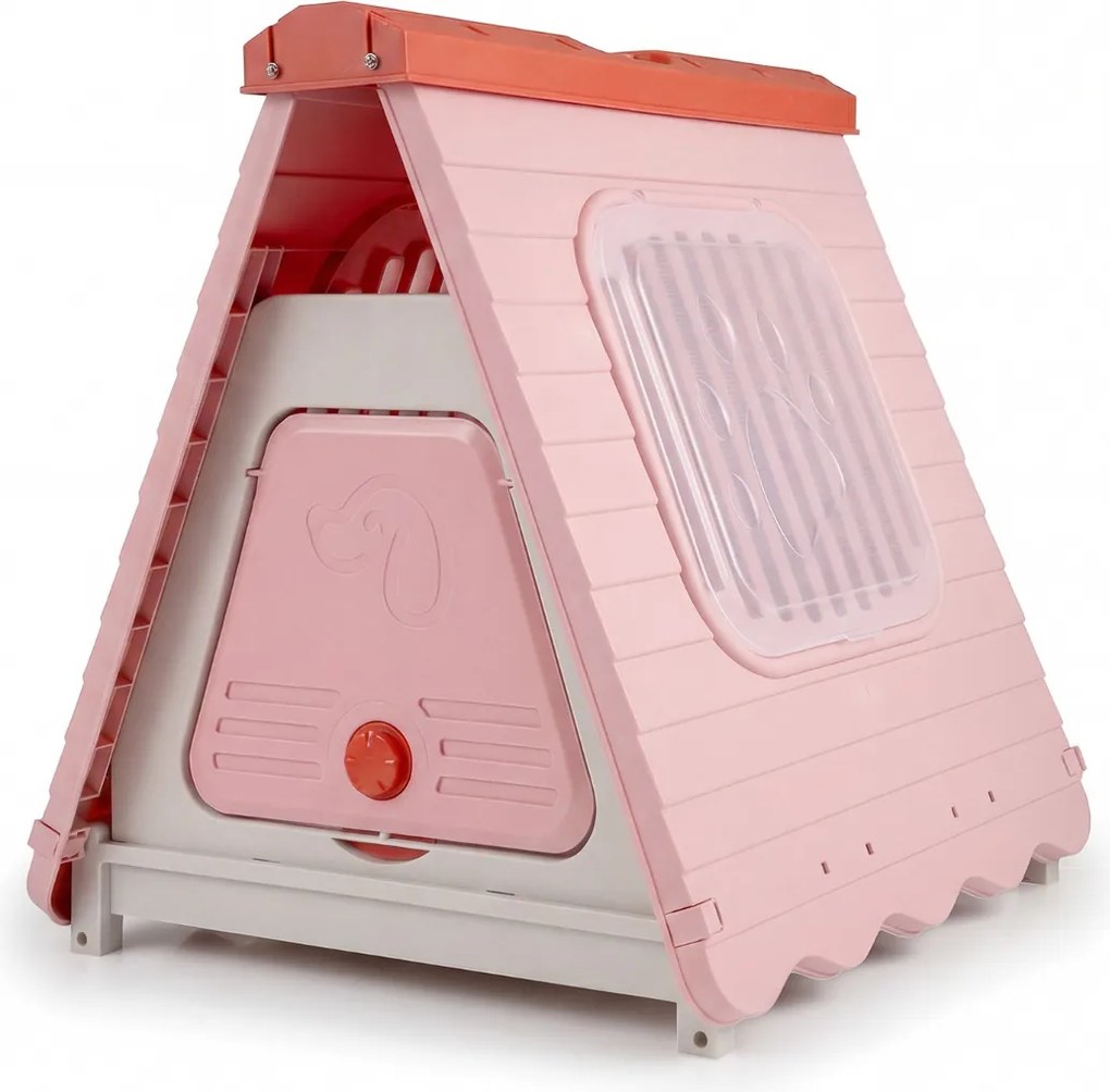 Casota para caes dobrável de plástico impermeável para cães 72 x 60 x 68 cm, com porta com aba e fecho, janelas, portátil, para interior e exterior, p