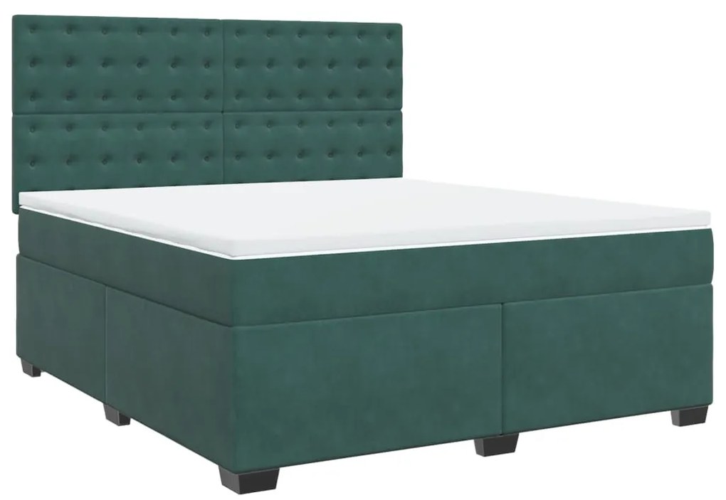Cama com molas/colchão 180x200 cm veludo verde-escuro