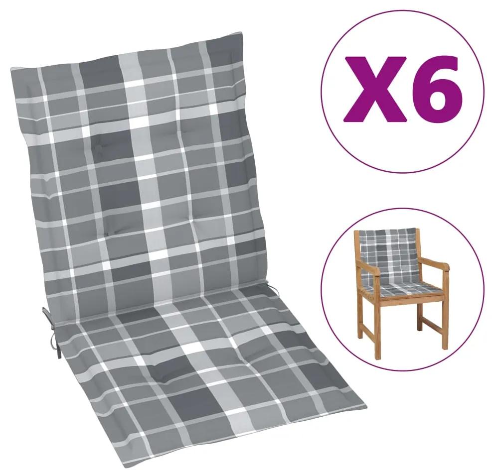 314157 vidaXL Almofadões cadeiras jardim 6pcs 100x50x4cm pad. xadrez cinzento