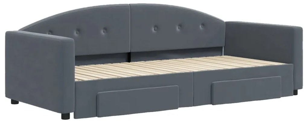 Sofá-cama c/ gavetão e gavetas 90x200 cm veludo cinzento-escuro