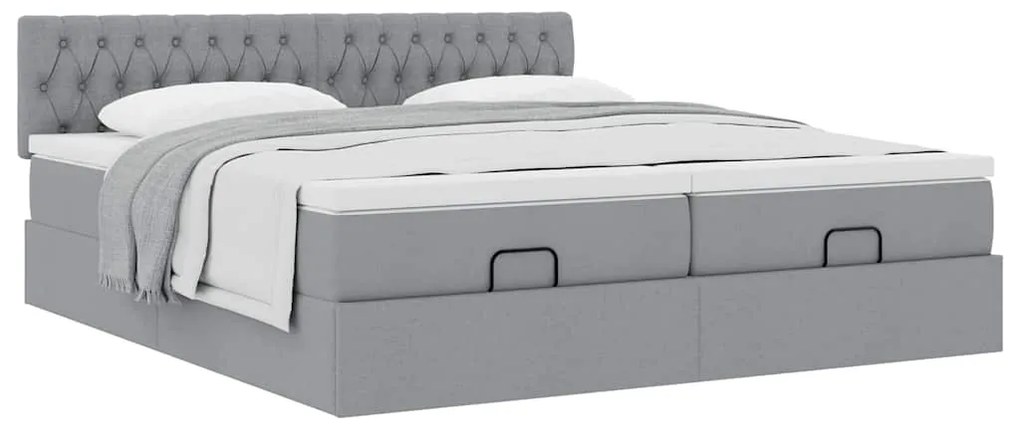 Estrutura de cama otomana com colchões tecido cinzento claro