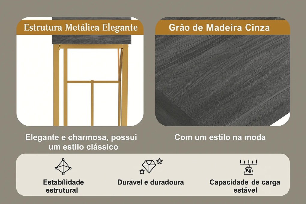 Consola de Entrada com Gaveta – Matosinhos – 120x38x76 cm – Cinzento e