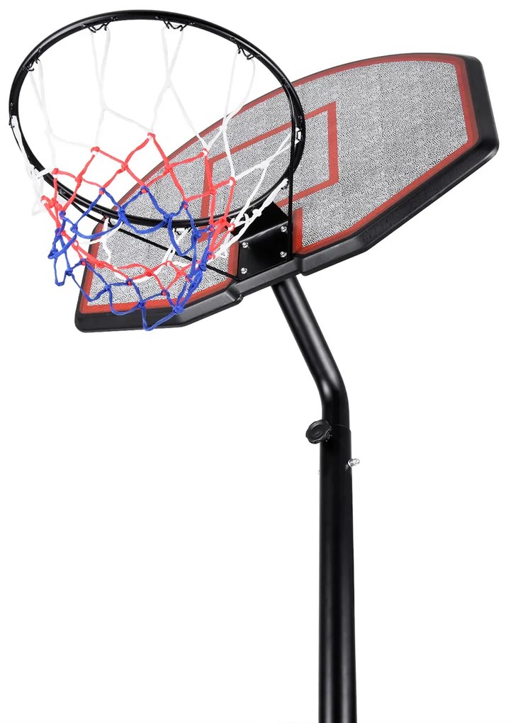 Cesto de basquetebol com rodas e altura ajustável 205-305 cm Preto + Vermelho + Cinzento