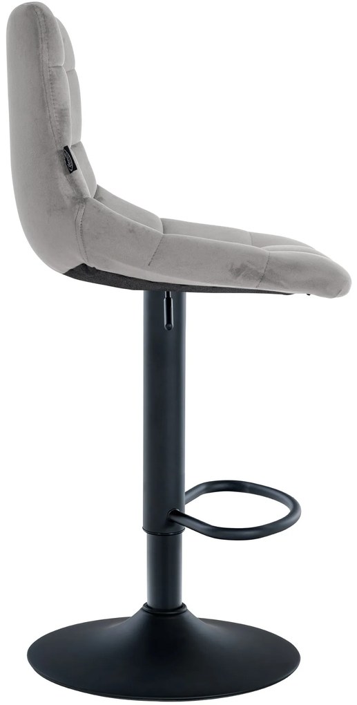 Banco de bar Jerry em veludo com estrutura preta 87-108,5 x 43 x 46,5 cm Cinzento
