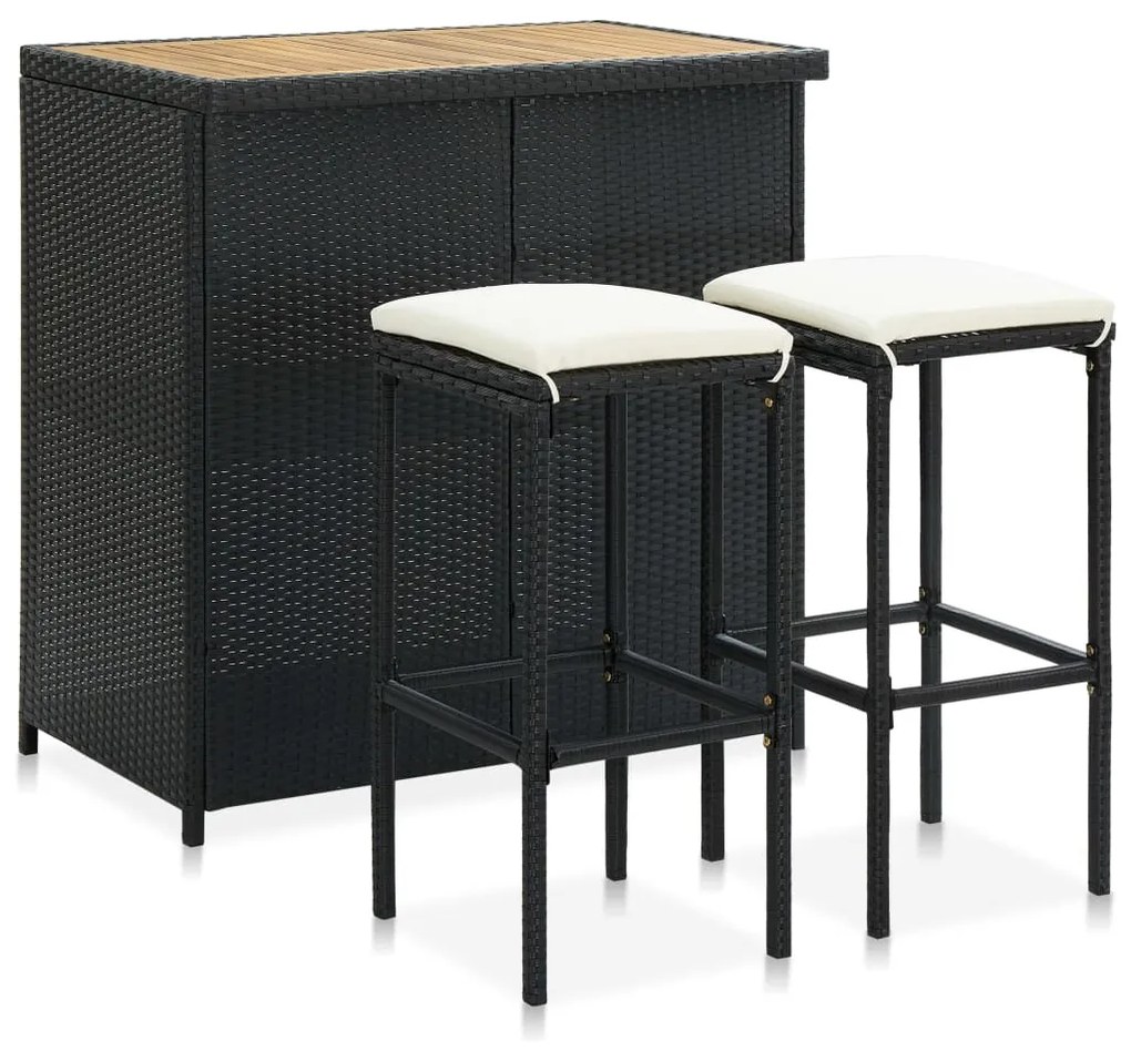 vidaXL 3 pcs conjunto de bar vime PE preto