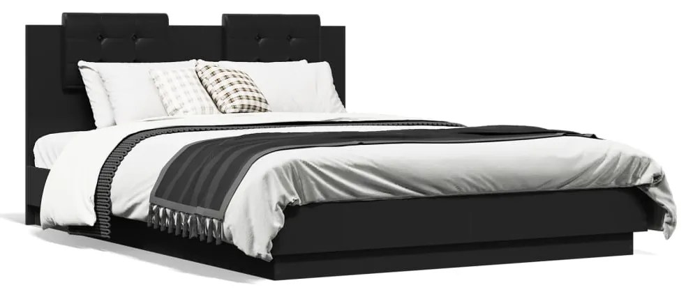 vidaXL Estrutura cama c/ cabeceira 120x200 cm derivados madeira preto