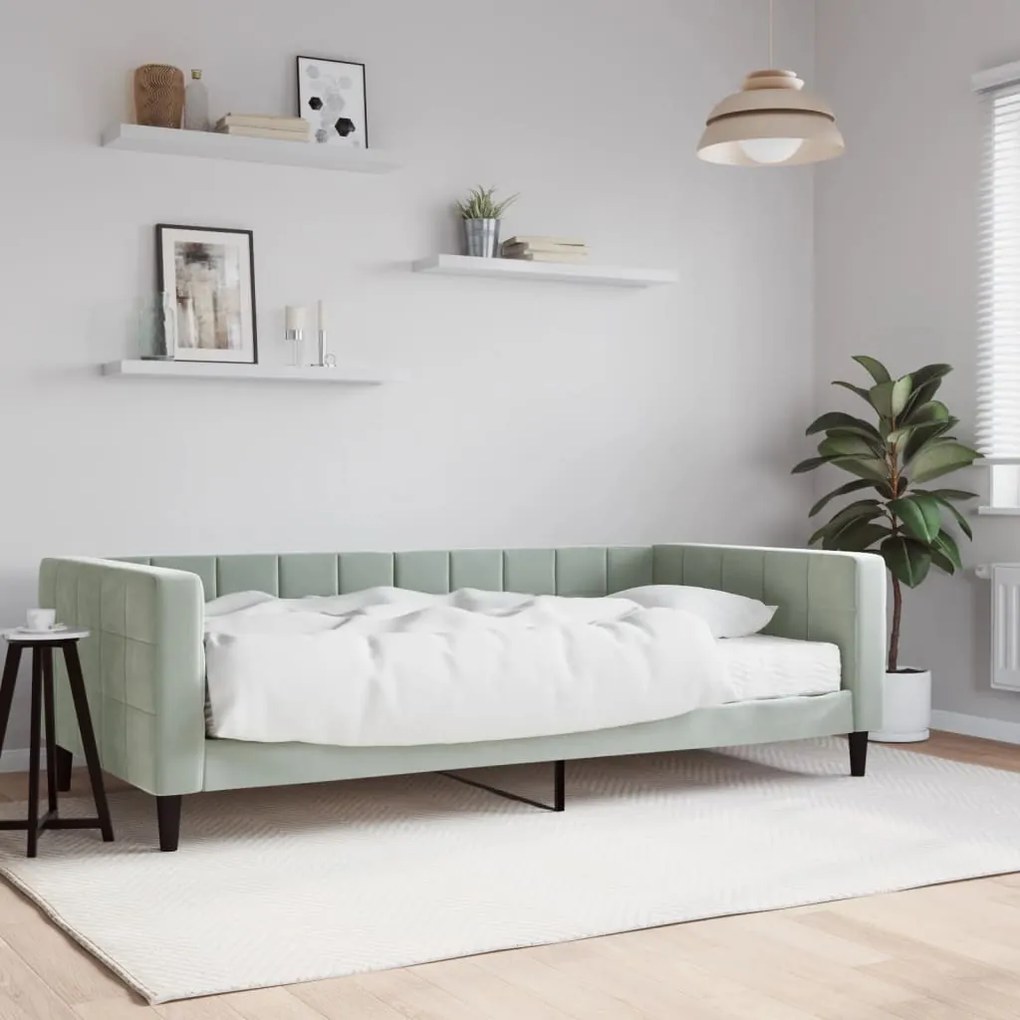 Sofá-cama com colchão 100x200 cm veludo cinzento-claro