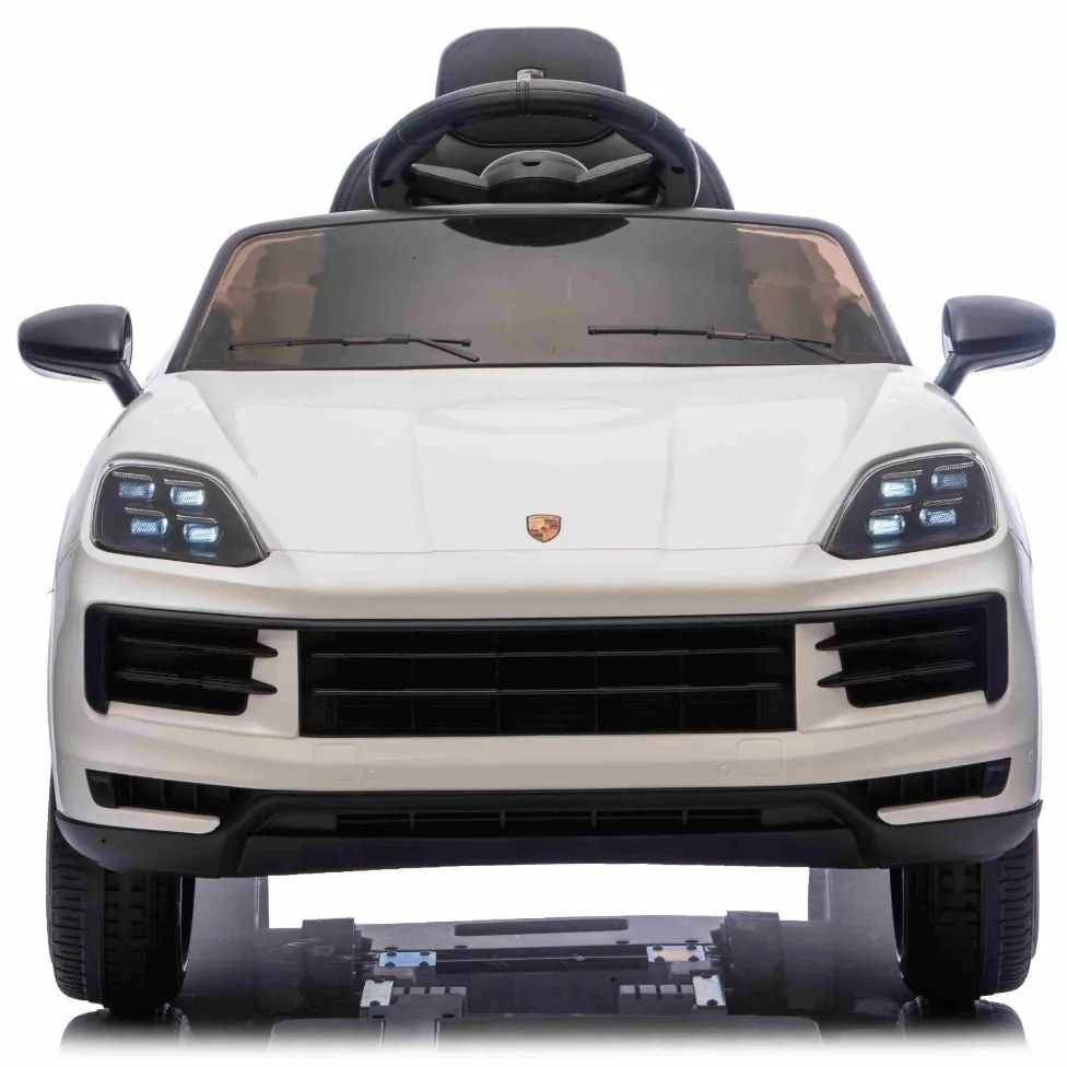 Carro elétrico para crianças Porsche Cayenne 12V com tração traseira – Licença oficial, bateria de lítio, comando remoto 2,4 GHz, leitor MP3, luzes LE