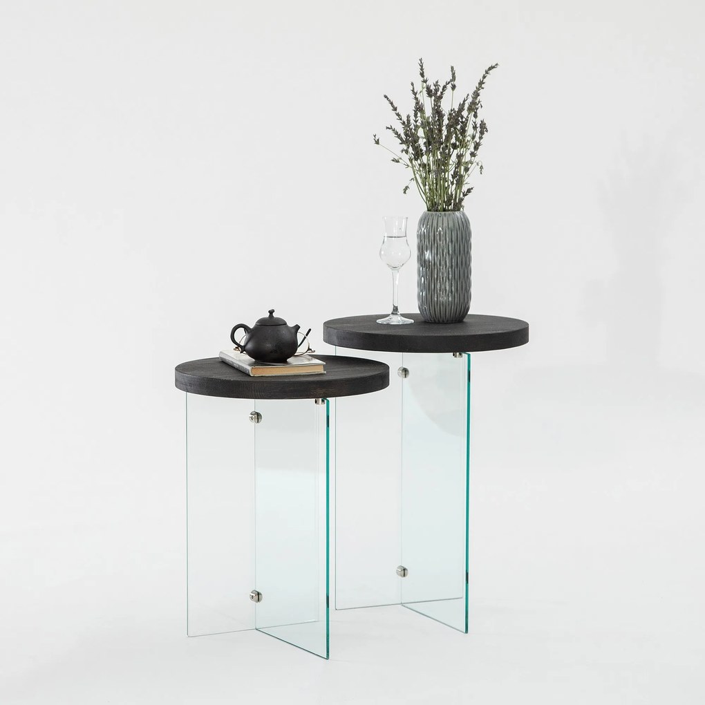 Conjunto de Mesas de Café Serenity – Antracite e Transparente – 35x51