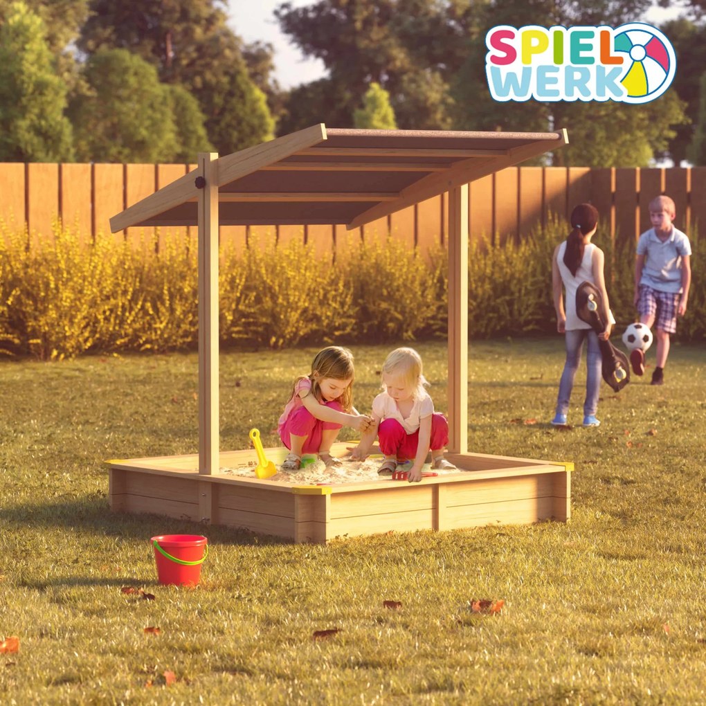 Caixa de areia crianças Fritzi 140 x 140 x 120 cm com cobertura solar castanho e antracite