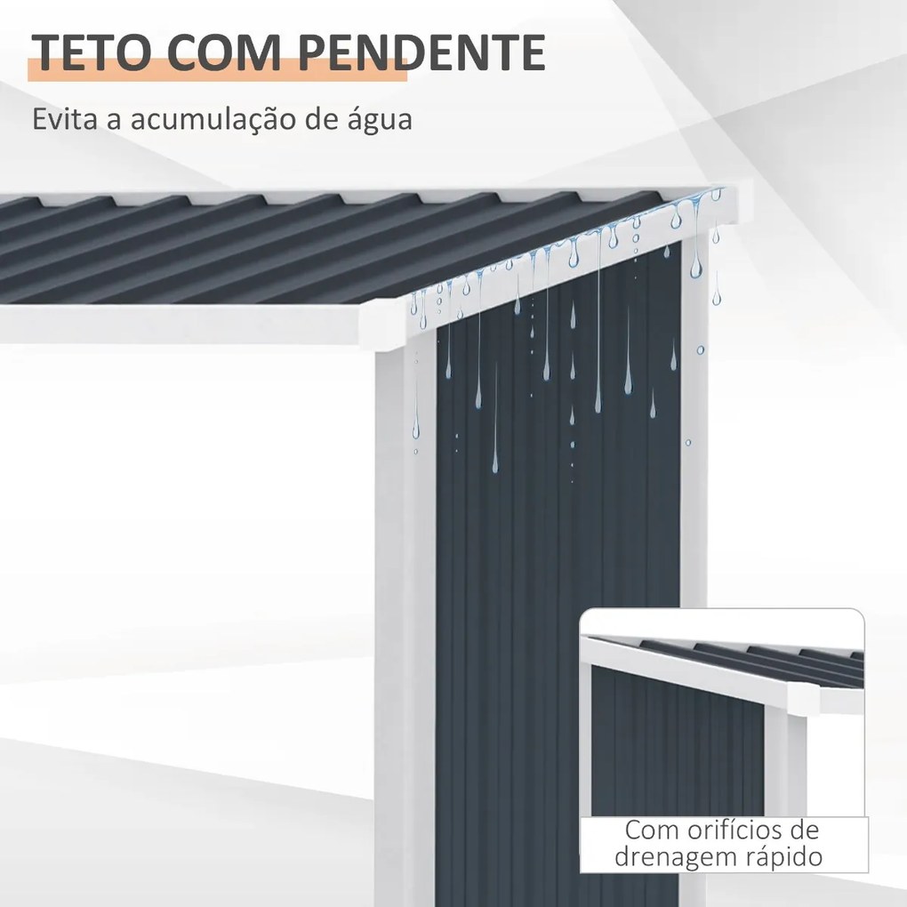 Abrigo para Lenha de Aço Galvanizado Abrigo de Armazenamento de Lenhas com Teto Inclinado para Jardim Terraço Exterior 185x84x133,5/148,5 cm Cinza