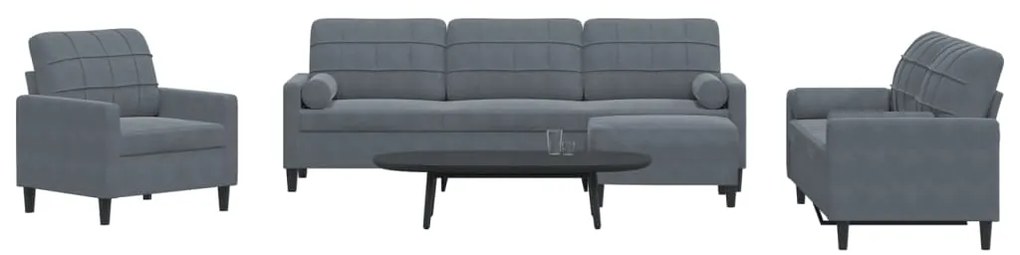 4 pcs conjunto sofás com almofadões e rolos veludo cinza-escuro
