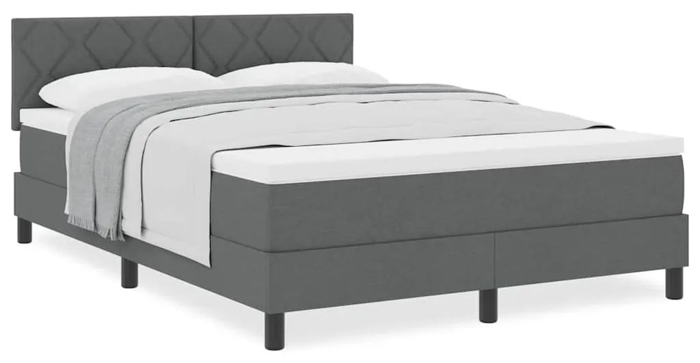 Camas Box Spring com Colchão Cinza Escuro 140x190 cm Tecido