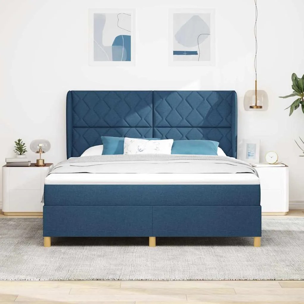 Cama Box com Colchão vidaXL Azul 180x200 cm Têxtil