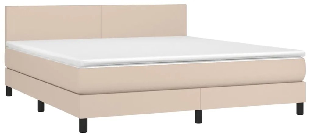 Cama box spring c/colchão/LED 160x200cm couro artif. cappuccino