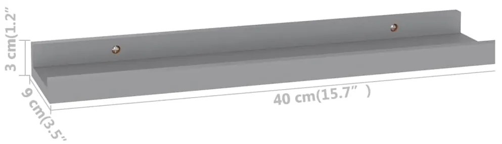 Prateleiras de parede 4 pcs 40x9x3 cm cinzento