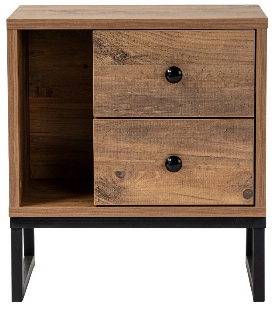 Mesa-de-Cabeceira Glimmer - Pinho Atlântico Preto - 45,2x50x29,5 cm