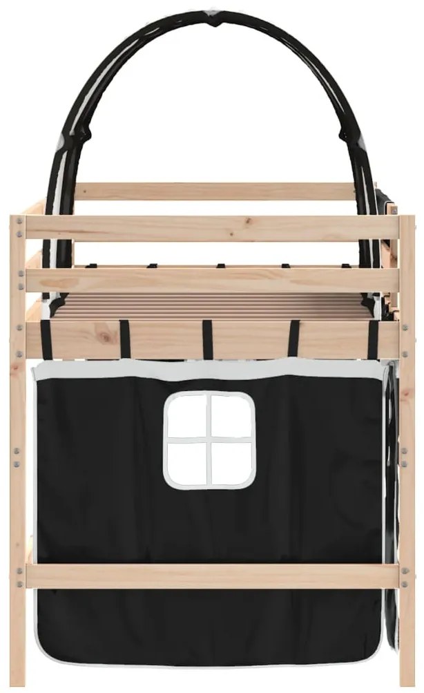 Cama alta criança c/ túnel 90x190 cm pinho maciço branco/preto