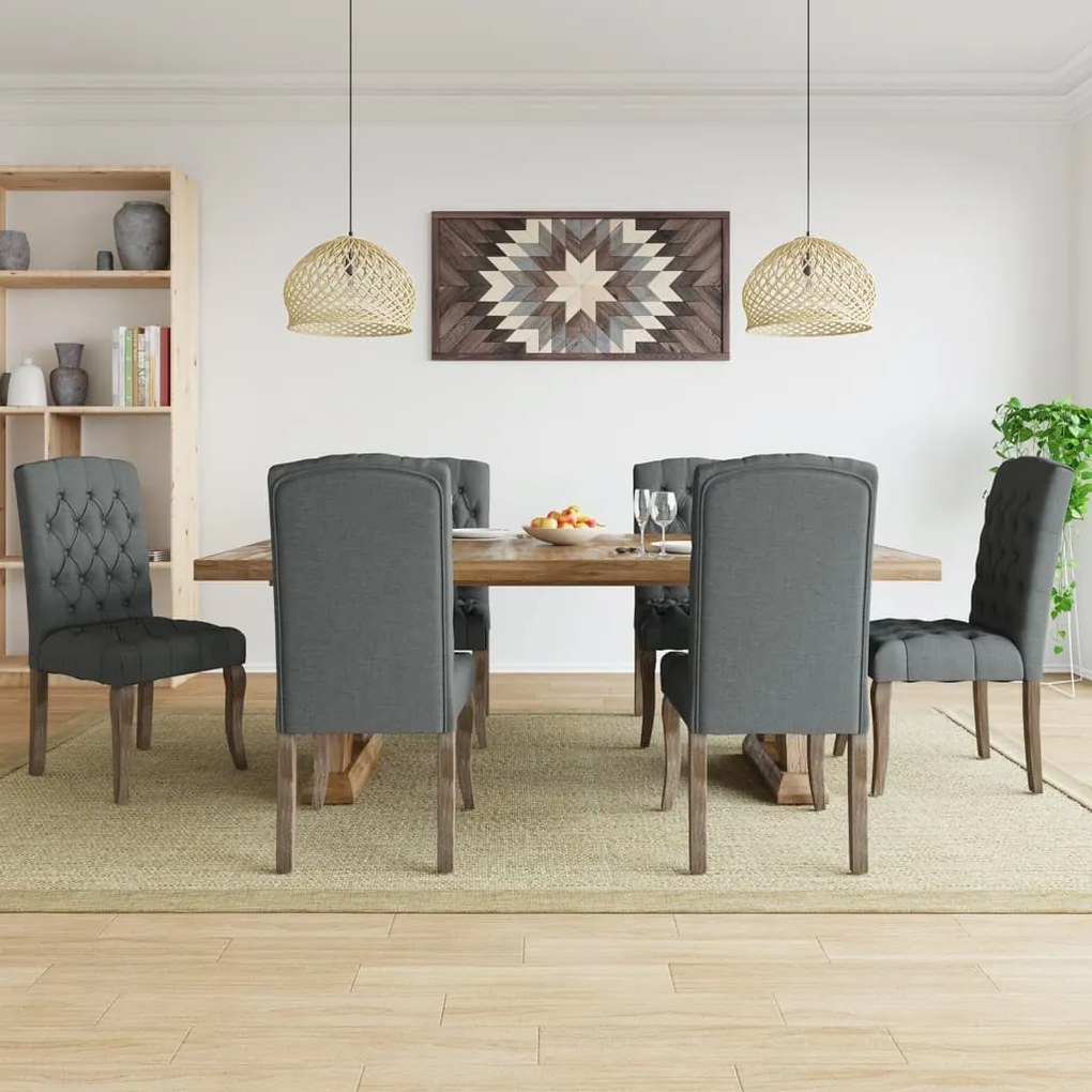 vidaXL Cadeiras de jantar 6 pcs tecido aspeto linho cinzento