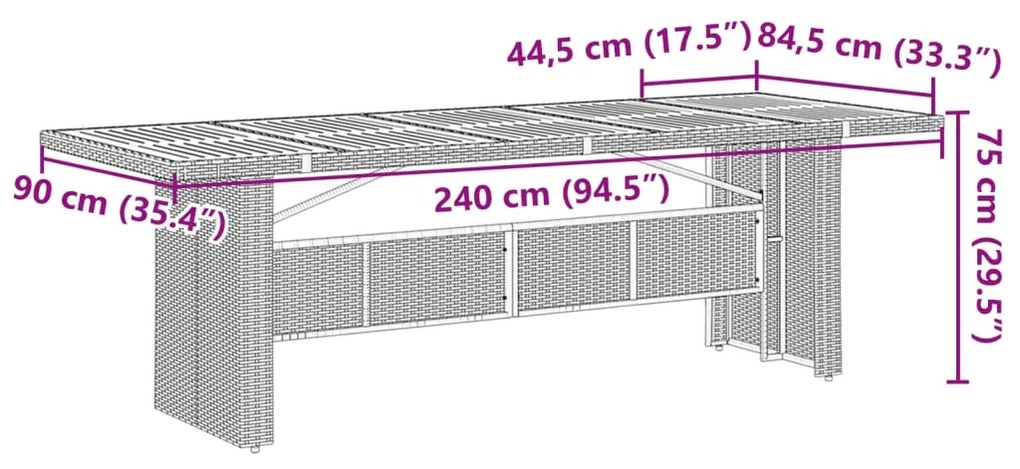 9 pcs conjunto de jantar p/ jardim c/ almofadões vime PE cinza