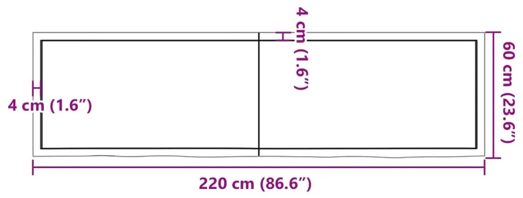 Prateleira de parede 220x60x(2-4)cm carvalho maciço não tratado