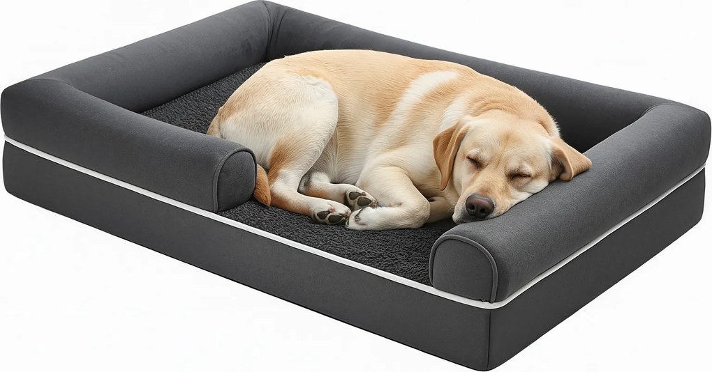 Cama ortopédica para animais de estimação 106,5 x 71,5 cm x 18,5 cm com capa removível, sofá para cães para a sala de estar, estofamento macio cinzent