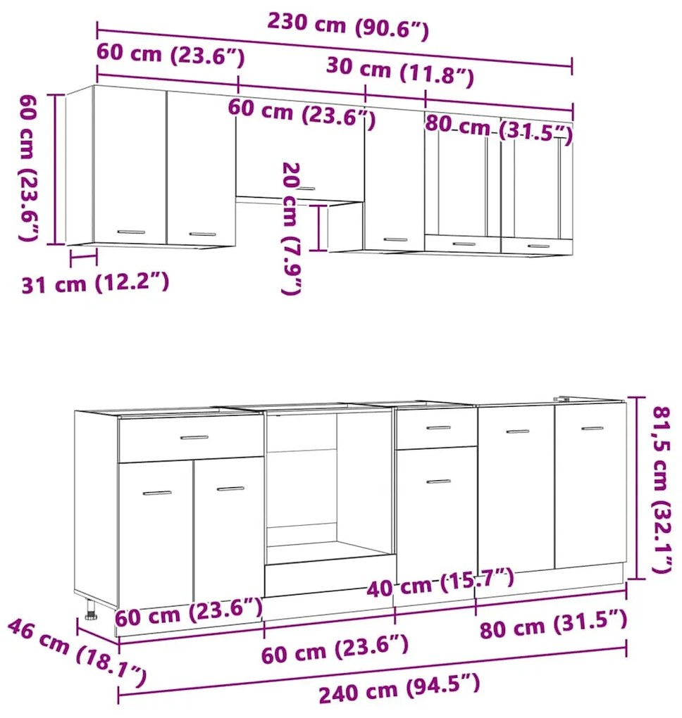 Conjunto de Armários de Cozinha 8 Peças Carvalho Fumado Madeira de Eng