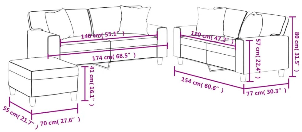 3 pcs conjunto de sofás com almofadas couro artificial cinzento