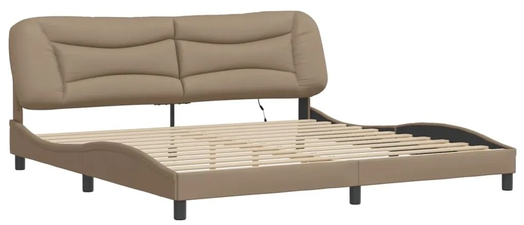 Estrutura cama c/ luzes LED 200x200 cm couro artif. cappuccino