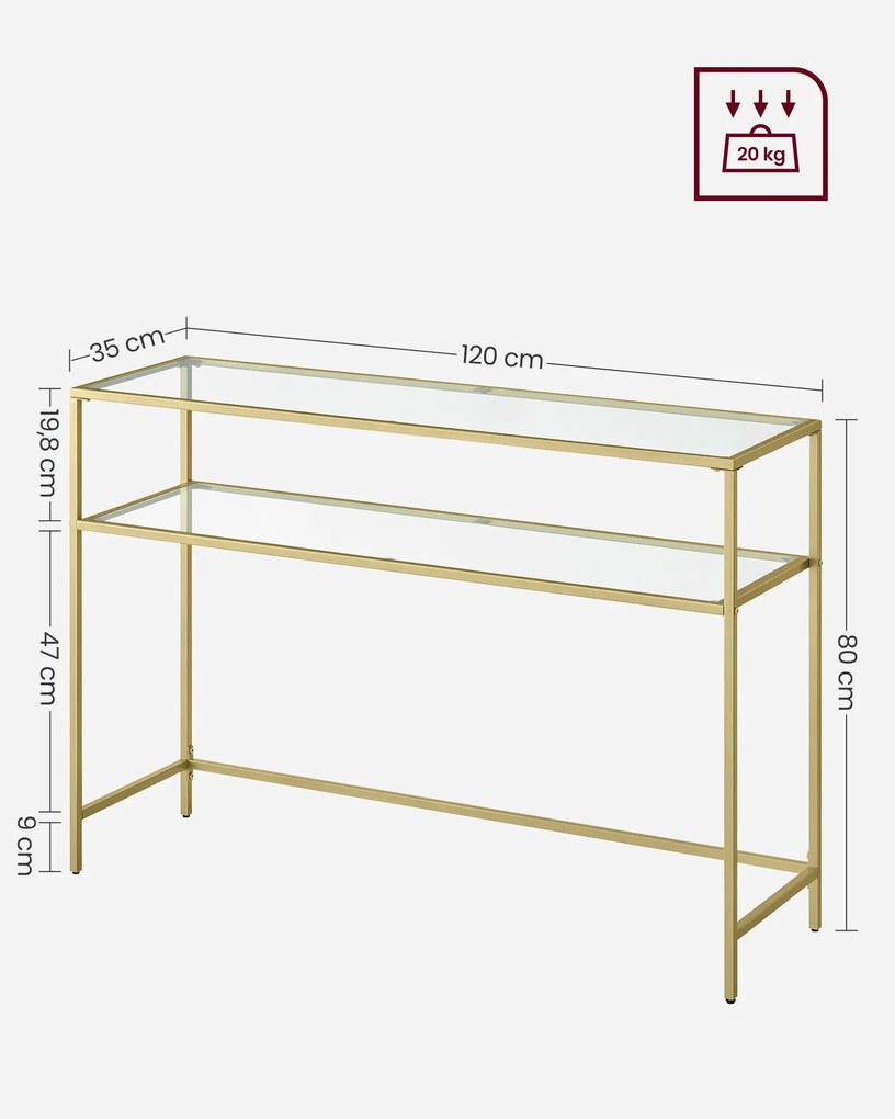 Mesa consola moderna ajustável 35 x 120 x 80 cm dourada-transparente