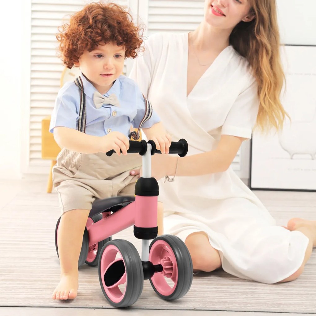 Bicicleta infantil para crianças de 1 a 2 anos Bicicleta infantil de 4 rodas com direção limitada sem pedais 47 x 20 x 37,5 cm Rosa