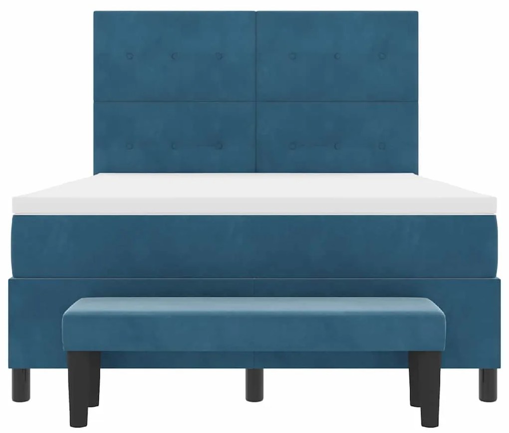 Cama Box Spring com Colchão & Banco Azul Escuro 140x190 cm Veludo