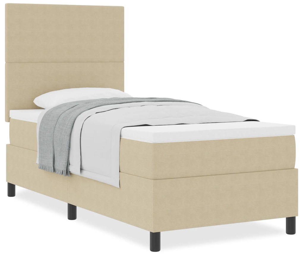 Cama Box Spring com Colchão Bege Claro 100x200 cm Tecido de Corduroy