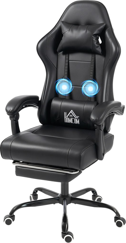 Cadeira de gaming ergonómica, cadeira para gamers com apoio lombar com função de massagem, encosto reclinável, altura ajustável, preta