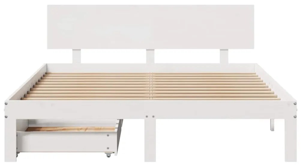 Estrutura de cama c/ gavetas 140x200 cm pinho maciço branco