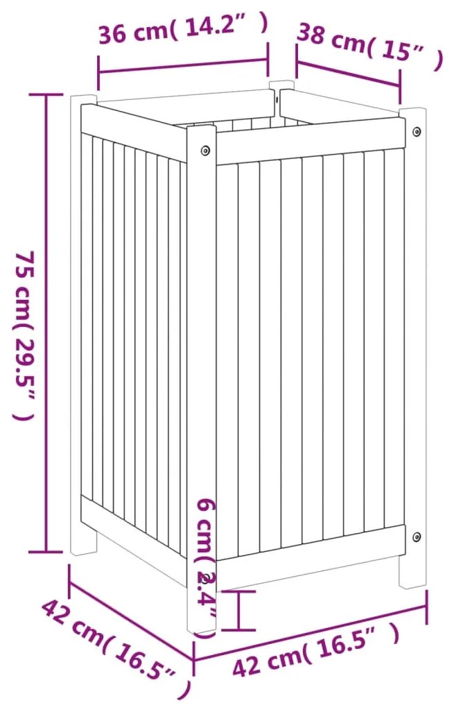 Vaso/floreira de jardim com forro 42x42x75 cm acácia maciça